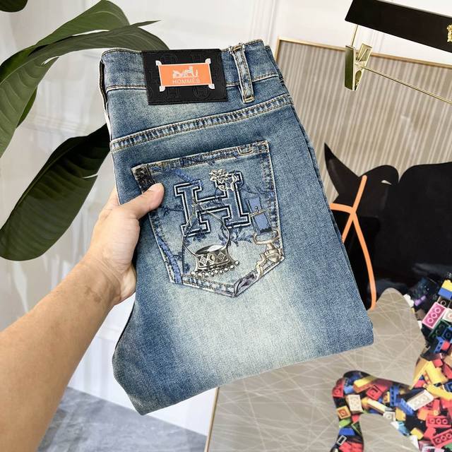 Herm S 2025Ss Snake Year Spring/Summer New Year's Edition Denim Pants. Original