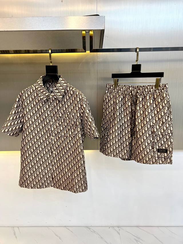 Dior Dior, 25 New Twill Button-Front Short-Sleeve Shirt + Shorts Set. Features T