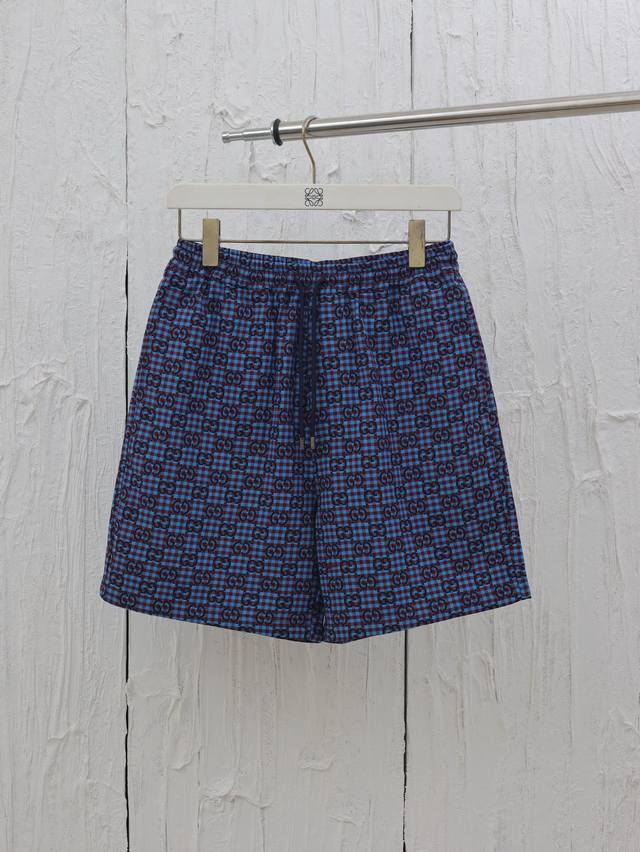 Gucc* Gucci 25Ss Vintage Print Drawstring Casual Shorts Made With Custom-Woven D