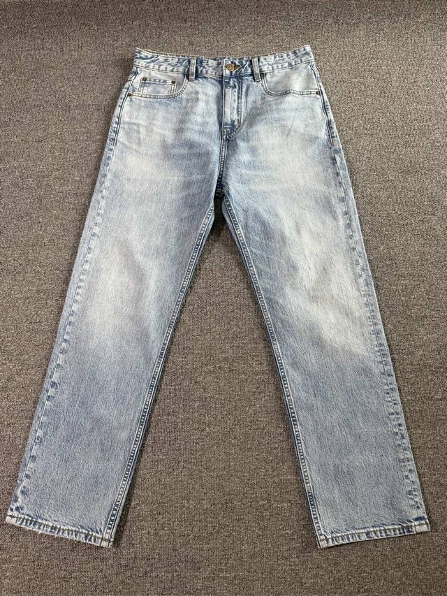 Relaxed Straight-Leg! Luo Yiwei Light Blue Snowflake Embroidered Washed Cat-Whis