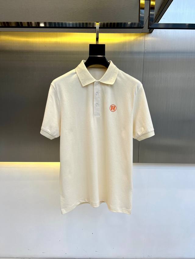 H Herm S, 25S New Release, Men's Collared Half-Zip Short-Sleeve T-Shirt Polo Shi