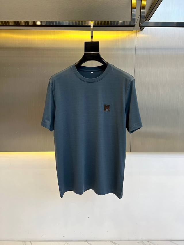 H Herm S, 2025 Top-Quality Round-Neck Colored Cotton Short-Sleeve T-Shirt, Made