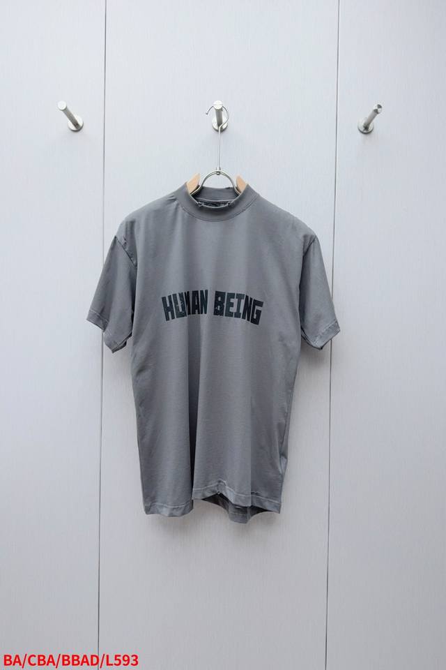L593 Balenciaga Printed Letter Irregular Hem Short-Sleeve T-Shirt,Made From Plai