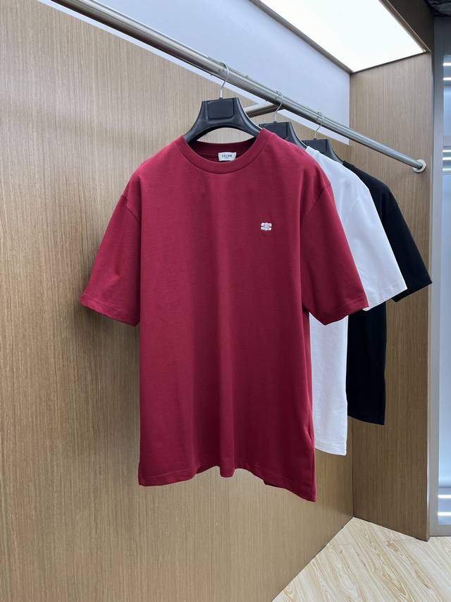 Celine Celine 2025 New Arrival Solid Color Triumph Arch Embroidered Short-Sleeve