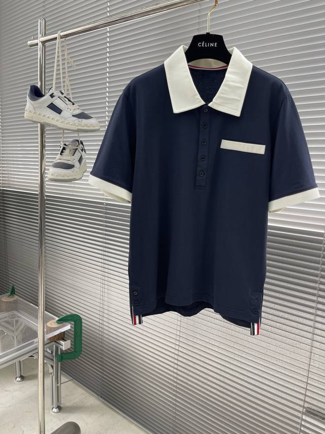Tb 25Ss New Color-Block Collar Polo Shirt Two Classic Colors With A Unique, Rela
