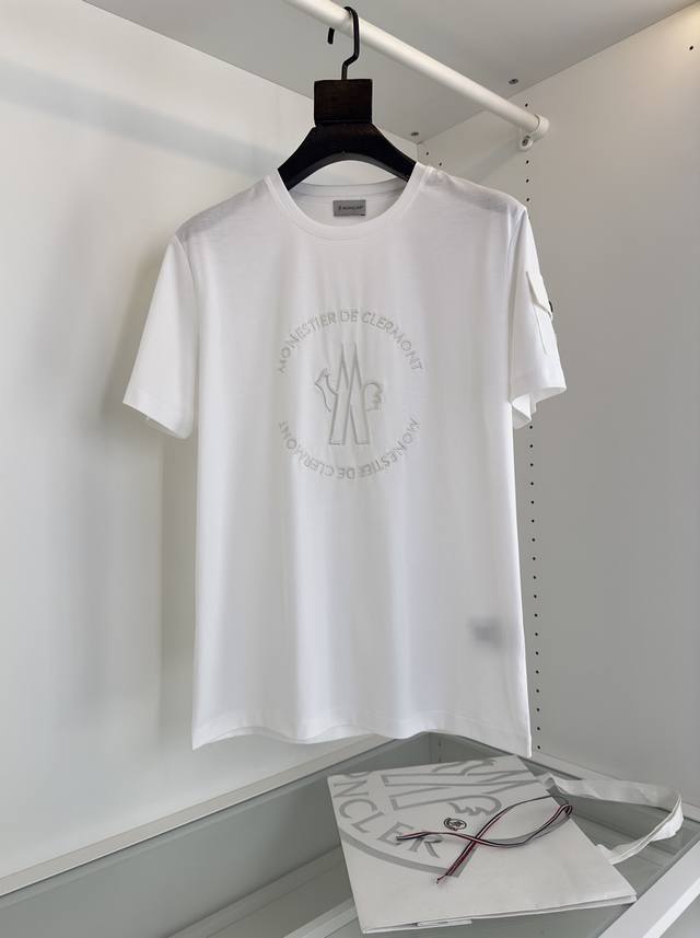 Mon**Er Spring/Summer Heavy-Duty Embroidered Logo Round-Neck Short-Sleeve T-Shir