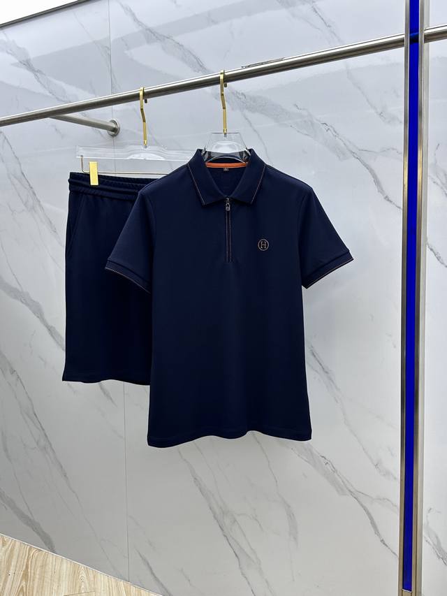 Hermes* Herm S 2025 Spring/Summer New Arrival Men's Collared Polo Shirt Short-Sl