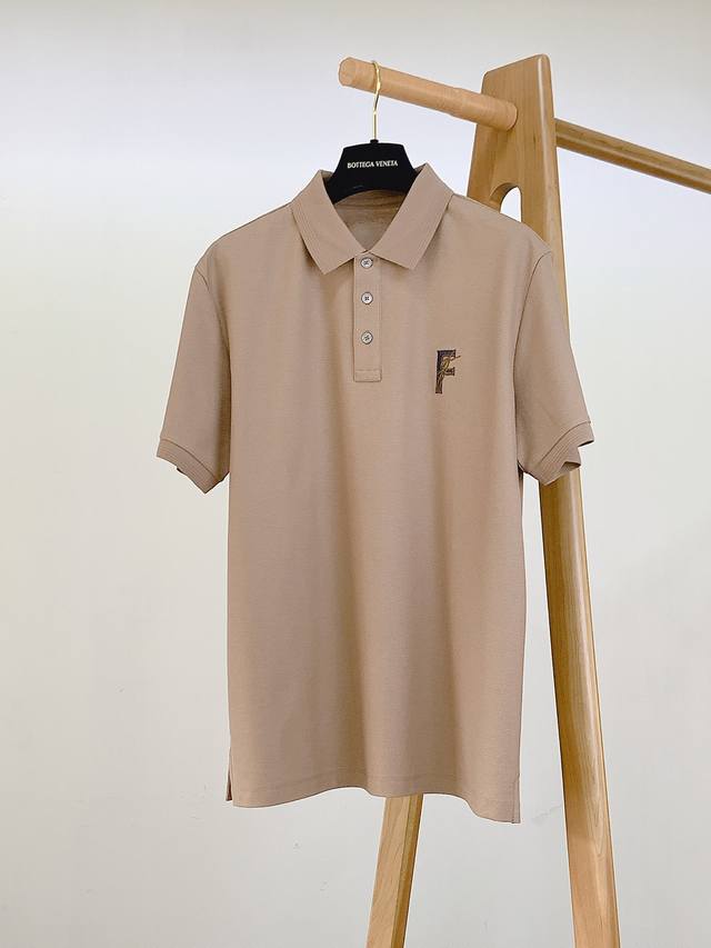 Ferragamo 2025 Spring/Summer New Arrival Sf Pearl-Embellished Collar Short T-Shi