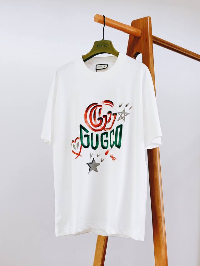 Gucci 2025 Ss Spring/Summer New Arrival Hand-Painted Print Short-Sleeve T-Shirt,