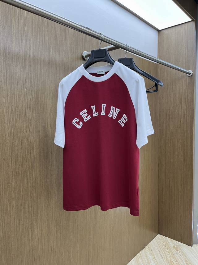 Celine Celine 2025 New Triumph Arch Color-Blocked Letter Round Neck Short-Sleeve
