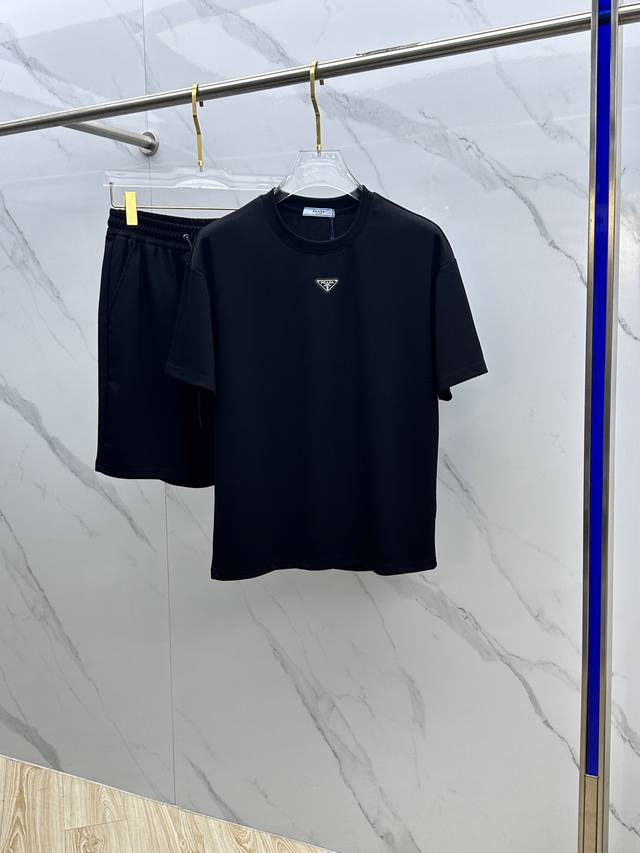 Prada* Spring/Summer Set Style M-Xxxl Latest Top-Tier Plain Black Label Embroide