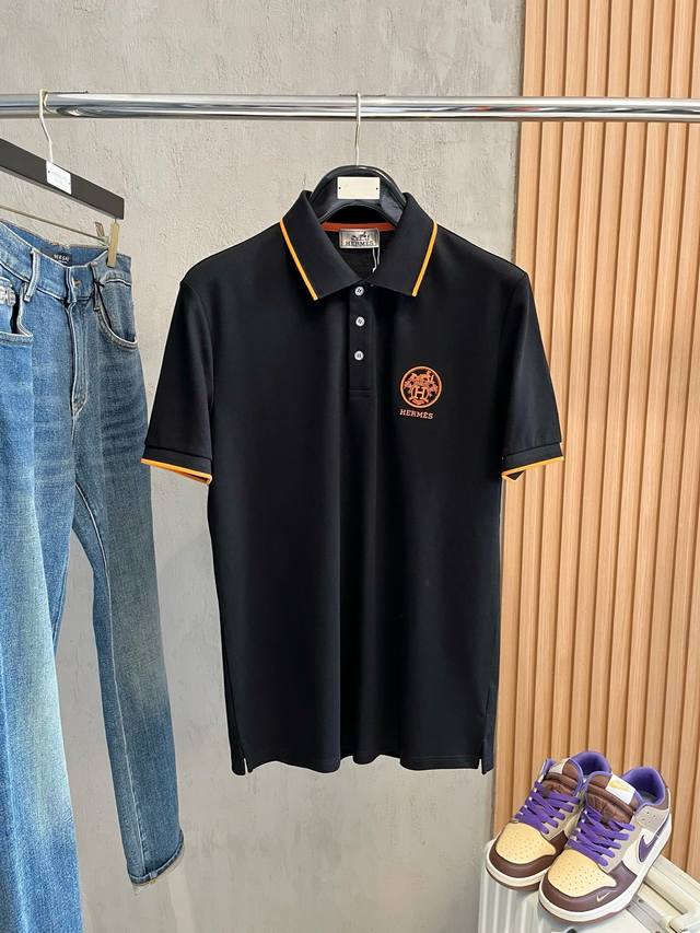 Herm S 2025 Spring/Summer New Men's Logo Short-Sleeve Polo Shirt, Continuing The