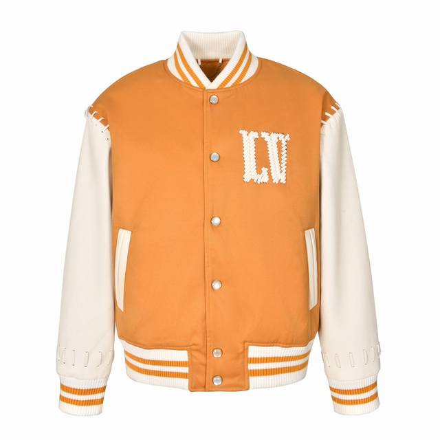 Lv Yellow New Style Baseball Waistcoat Jacket Leather Sleeves With Slim Leather