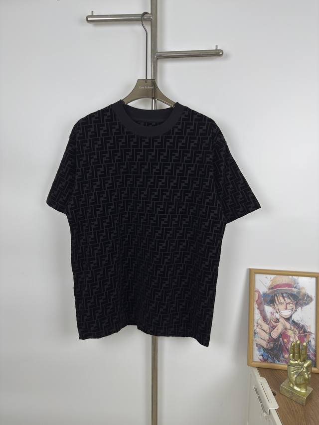 Style A2 New Fendi-Inspired Full-Print Jacquard Velvet T-Shirt, Short-Sleeve, Un