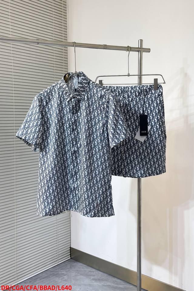 Shirt Pants L640 Dr Dior 25Ss New White And Blue Twill Fabric Oblique Print Shor