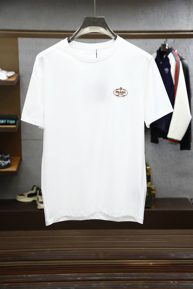 Prada 2025 Spring/Summer New Arrival Embroidered Logo Short-Sleeve T-Shirt, Made