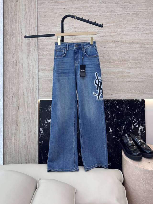 Cx079#New Arrival Ysl Letter Print Denim Cotton Slim-Fit Jeans 26-30 Sizes