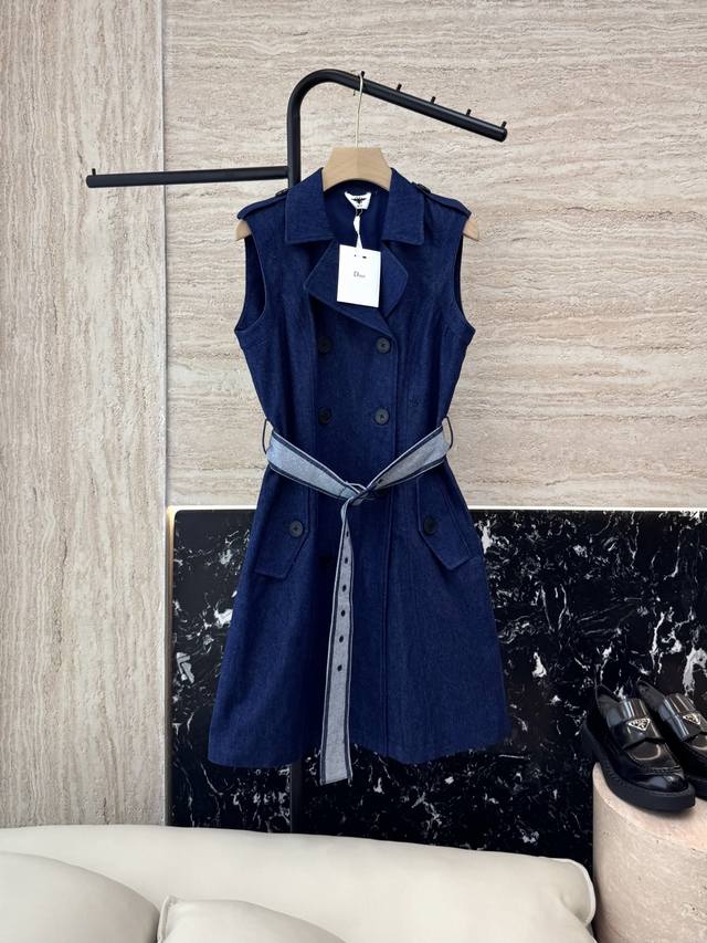 Cx073#New Arrival Dress Dior Denim Cotton Sleeveless Vest Dress Blue Sml