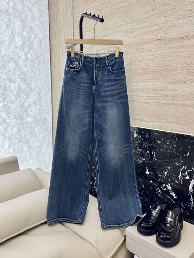 Cx056#New Arrival Jeans Loewe Letter Embroidered Denim Cotton Slim-Fit Jeans 26-