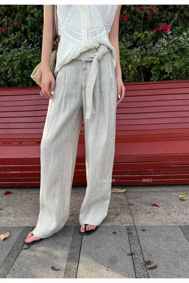 The Row Original Belted Trousers In A Classic Fit, 100% Linen With A Unique Deni