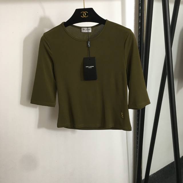 Style Number 20252055 Ysl* New Arrival Letter Brooch Decorated Fitted Short-Slee