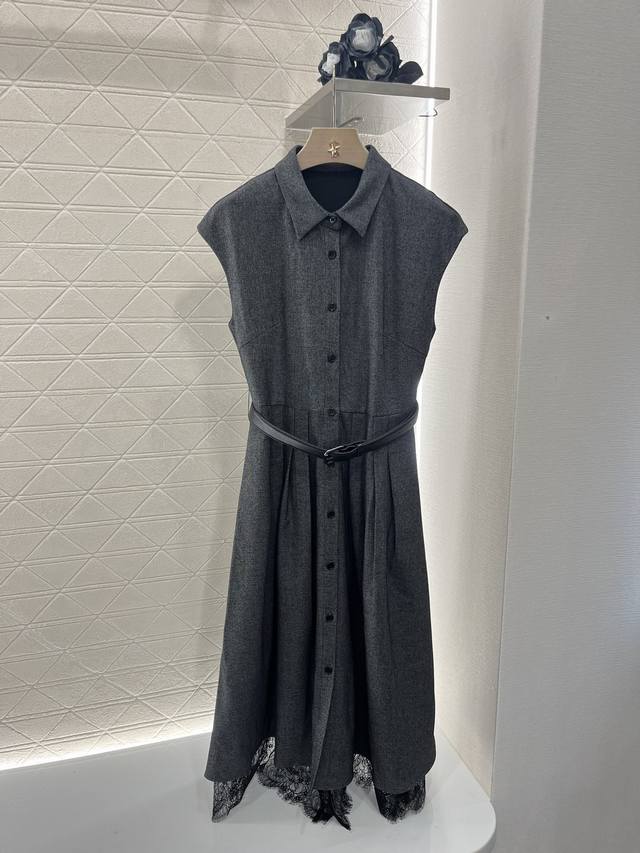 Dio*2025 New Arrival Belted Lace Dress Custom-Made Yb Imported Cotton Material,