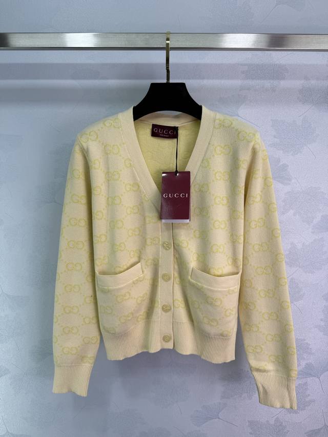 Gucc* 2025 Spring/Summer New Collection!Jacquard Logo Knit Cardigan! Custom Wool