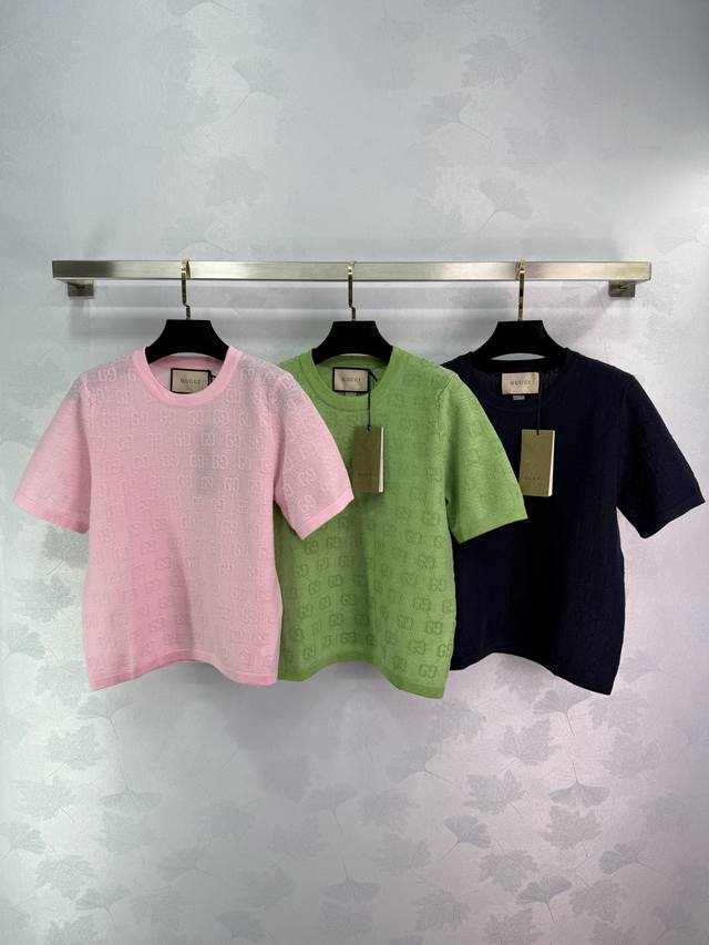 Gucc* 2025 Spring/Summer New Collection! Gg Jacquard Knit Short-Sleeve Shirt! Cu