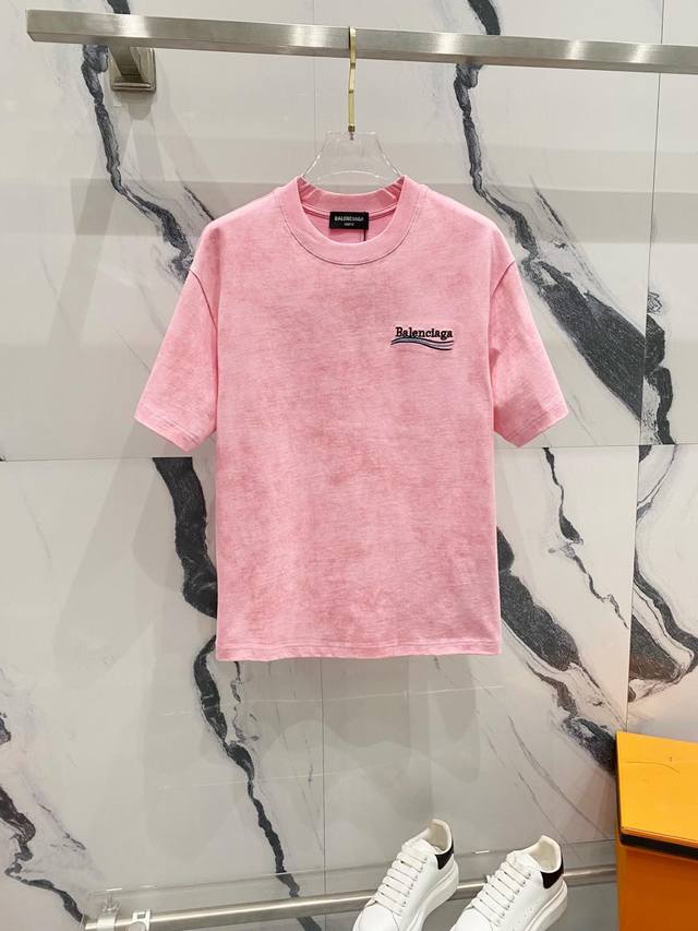 Balenciaga Paris 320G Round Neck Short-Sleeve T-Shirt Front And Back Wavy Coca-C