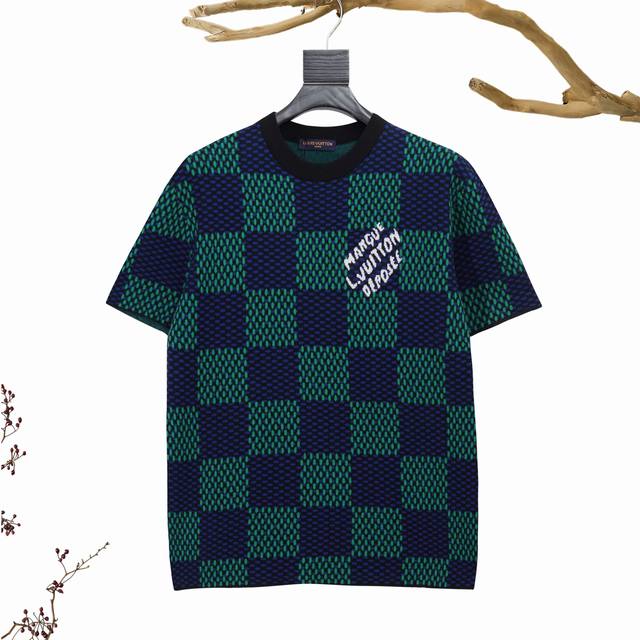 Louis Vuitton Front Design Jacquard Knit Round-Neck Sweater Short-Sleeve T-Shirt