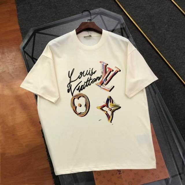 High-Quality Louis Vuitton 2025 Printed Pattern 100% Cotton Short-Sleeve T-Shirt