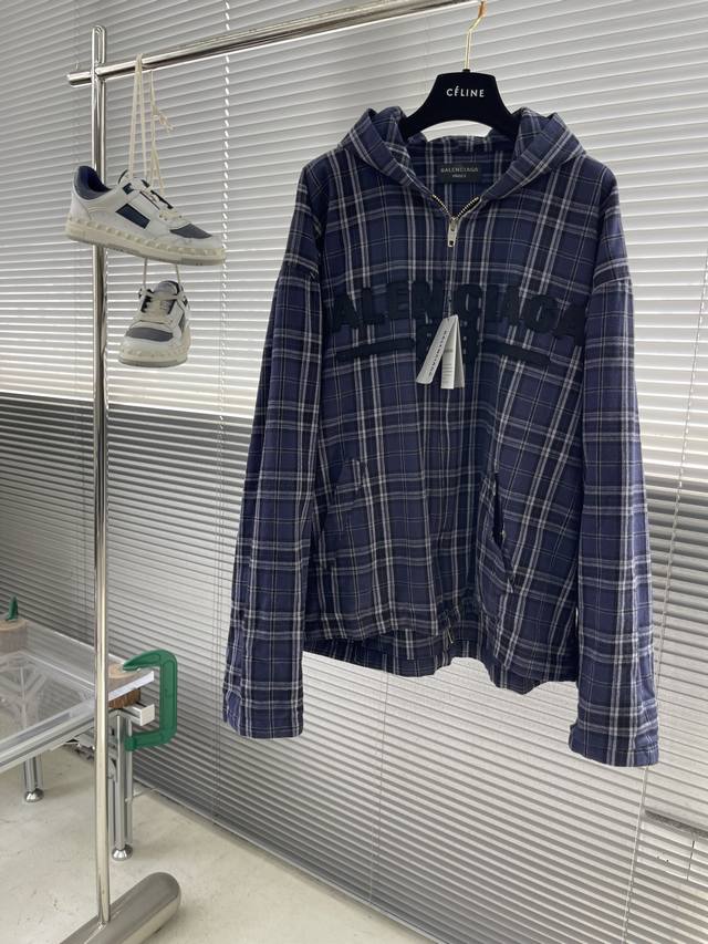 Balenciaga 2025 Early Spring Checkered Zipper Hooded Jacket Made From High-Densi