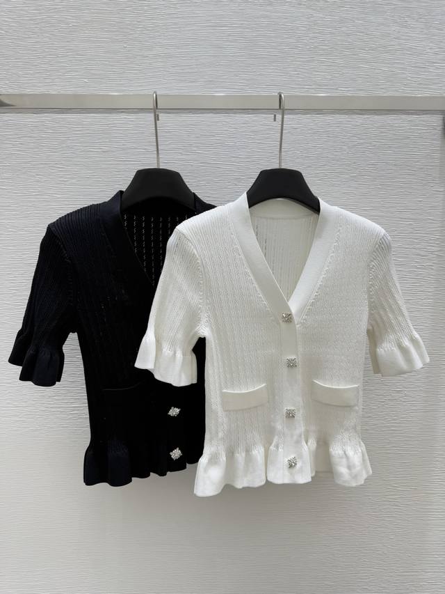 Sp Home Early Spring New Arrival V-Neck Cardigan Knit Short-Sleeve Colors: White