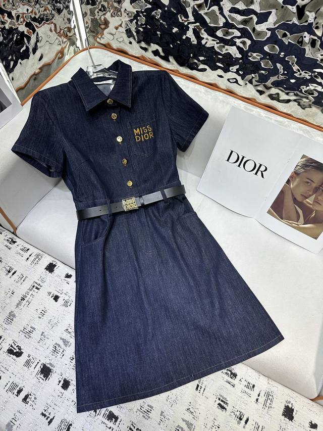 Dio* 25Ss New Arrival Collar Dress With Letter Embroidery, Classic Belt, Sophist
