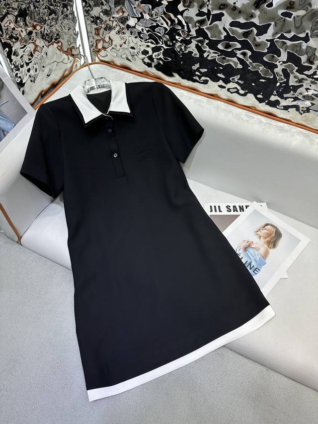 Miumi* 25Ss New Arrival Collar Dress Straight Cut With Letter Decorations Excell