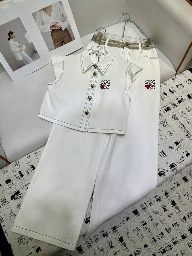 Loewe* 25Ss New Arrival Denim Vest + Pants Set With Letter Embroidery, Matching