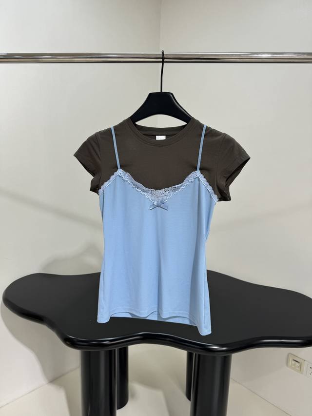 25 Early Spring New Arrival Layered Tie-Front T-Shirt This T-Shirt Features A La