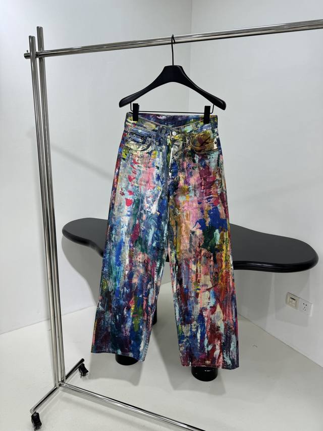 New Arrival Colorful Oil Painting Trompe L'oeil Graffiti Denim Pants Made From C