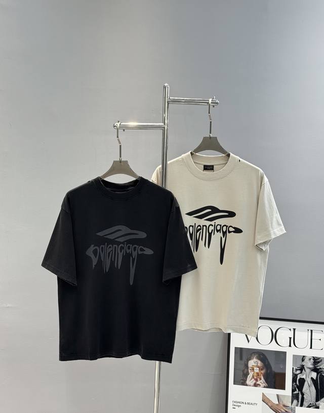 Balenciaga*Paris 24S New Round Neck T-Shirt, Brushed Wash Series.Unisex Design!