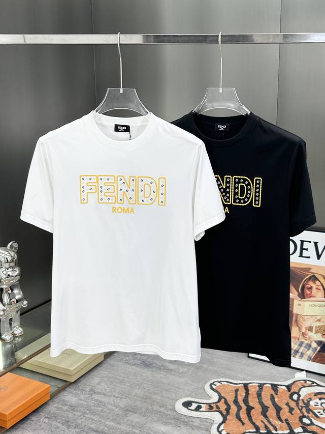 Fendi 25S Spring/Summer New Silk-Finished Cotton T-Shirt.Classic Medusa Embroide