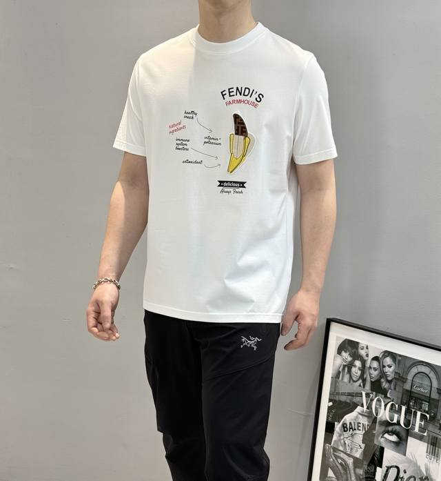 Fend*Fendi 25S New Silk-Satin Cotton T-Shirt. Original Design Recommended! Youth