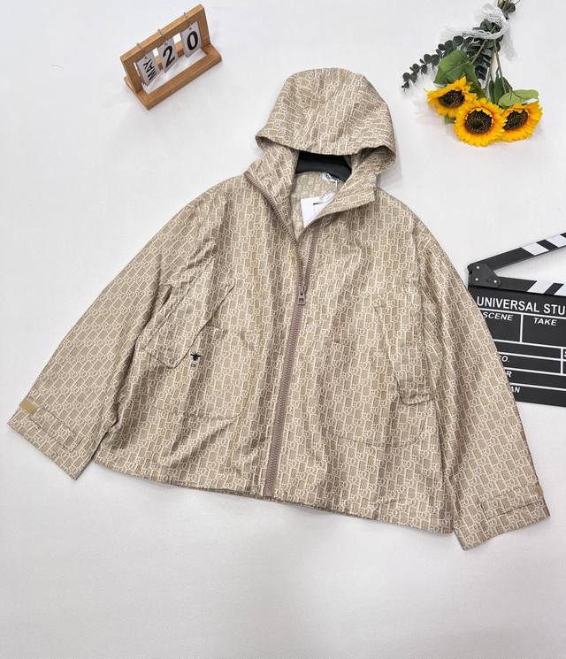 Dior25Ss Spring/Summer New Arrival Oblique Jacquard Hooded Drawstring Jacket, Ex