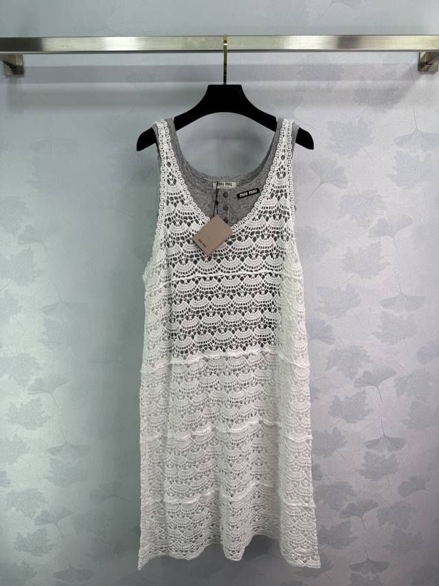 Miumi* 25 Spring/Summer New Arrival Dress, Skin-Friendly Silk Cotton, U-Neck Tan