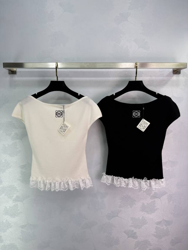Loe* 2025 Summer New Arrival Short-Sleeve Off-Shoulder Top With Lace Hem For A S