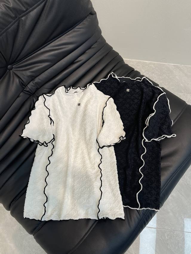 Chane*25 Spring/Summer New Arrival Stand-Collar Ruffled Slim-Fit Short-Sleeve T-