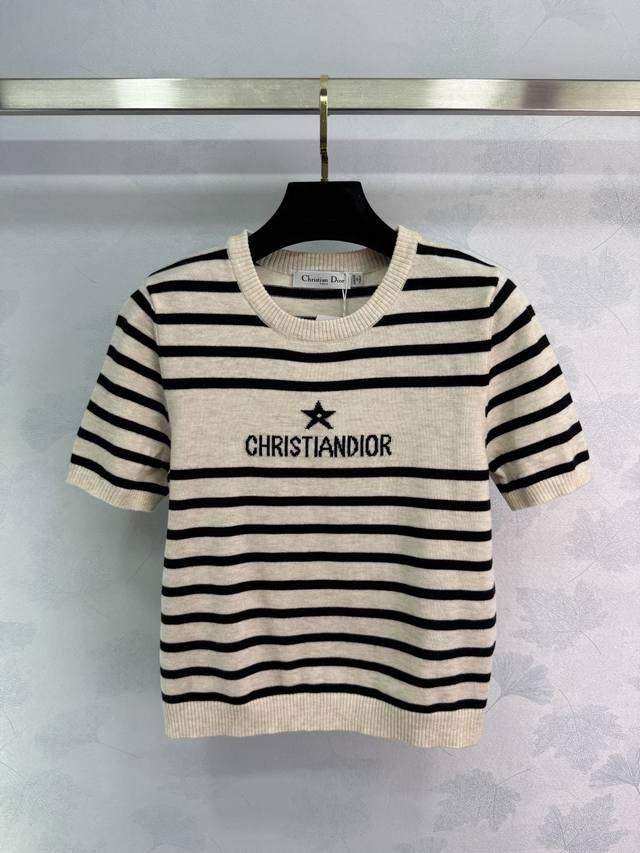 Dio*New Five-Pointed Star Letter Jacquard Stripe Knit Short-Sleeve Shirt, Classi