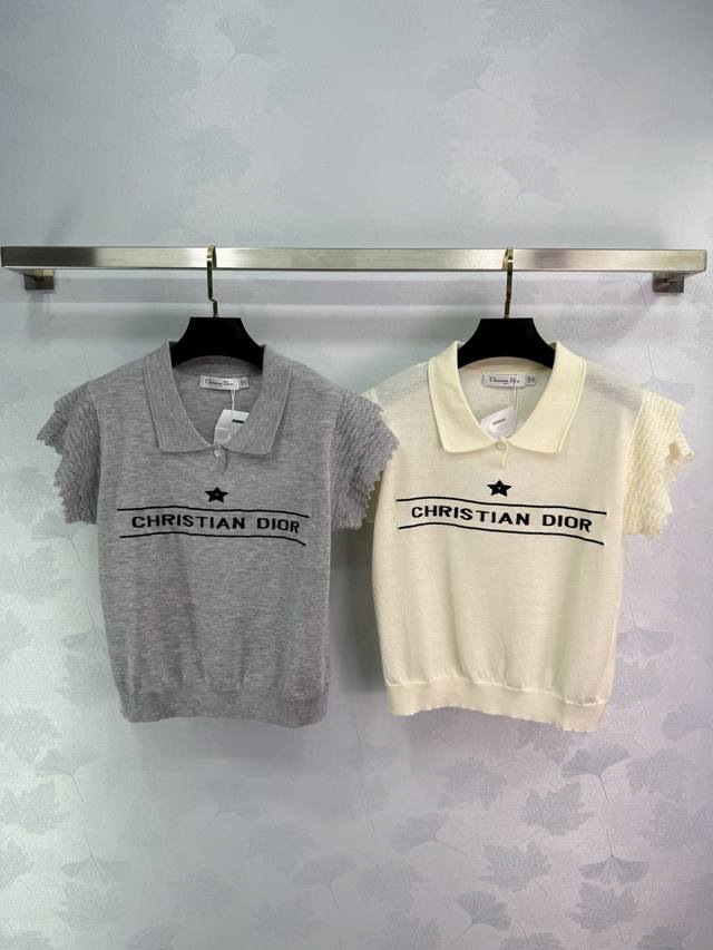 Dio*2025 New Arrival Lace-Sleeve Knit Short-Sleeve Shirt Custom-Made Yb Wool Yar