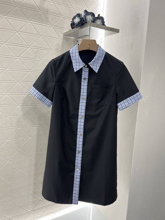 Miumi*2025 New Arrival Checkered Patchwork Dress Custom Yb Imported Acetate Mate
