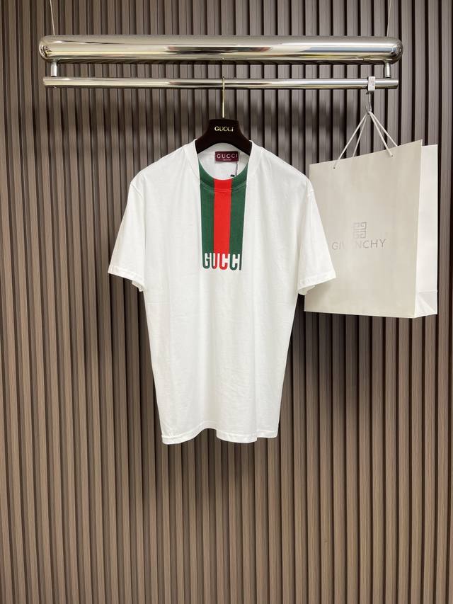 Gucci 2025 Ss Classic Red And Green Striped Logo Short-Sleeve T-Shirt, Made From