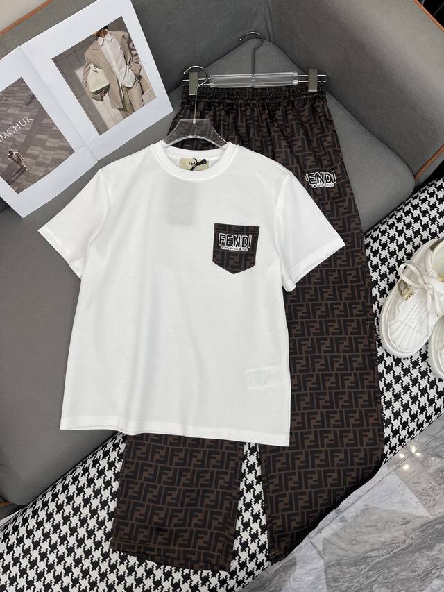 Fend* 25Ss New Arrival T-Shirt Wide-Leg Pants Set With Double F Pattern Printed